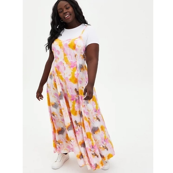 Torrid size 3 MULTI WATERCOLOR TIE-DYE CHALLIS TRAPEZE MAXI DRESS - Picture 2 of 15